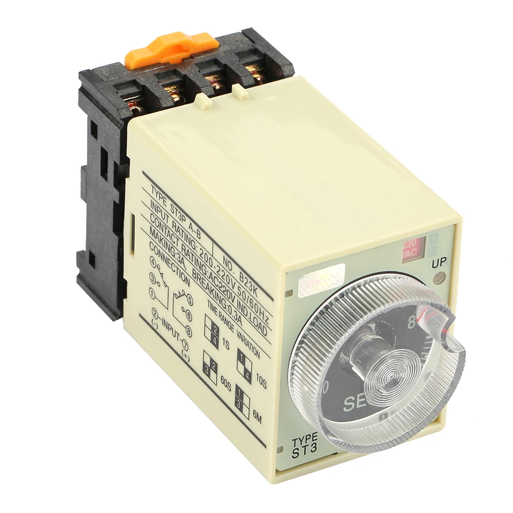 Relay ST3PA‑B 0‑10S Power On Delay Timer Relay Knob Control Time Relay with Base AC 220V Power On Delay Timer Relay