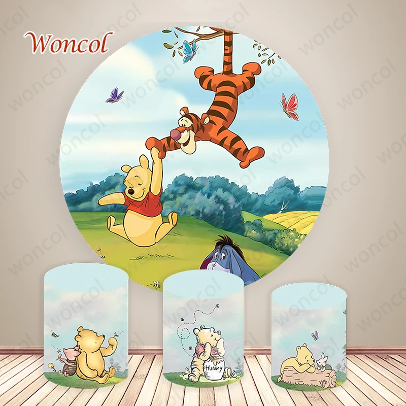 Pooh Tigger Eeyore Backdrop 1st Kids Birthday Backdrop Winnie The Pooh Cylinder Cover Winnie The Pooh Baby Shower Photocall Prop