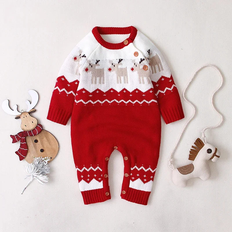 Cartoon Knitted Children\'s Overalls One Piece Infant Kids Outfits Baby Rompers Christmas Newborn Boys Girls Jumpsuits Costumes