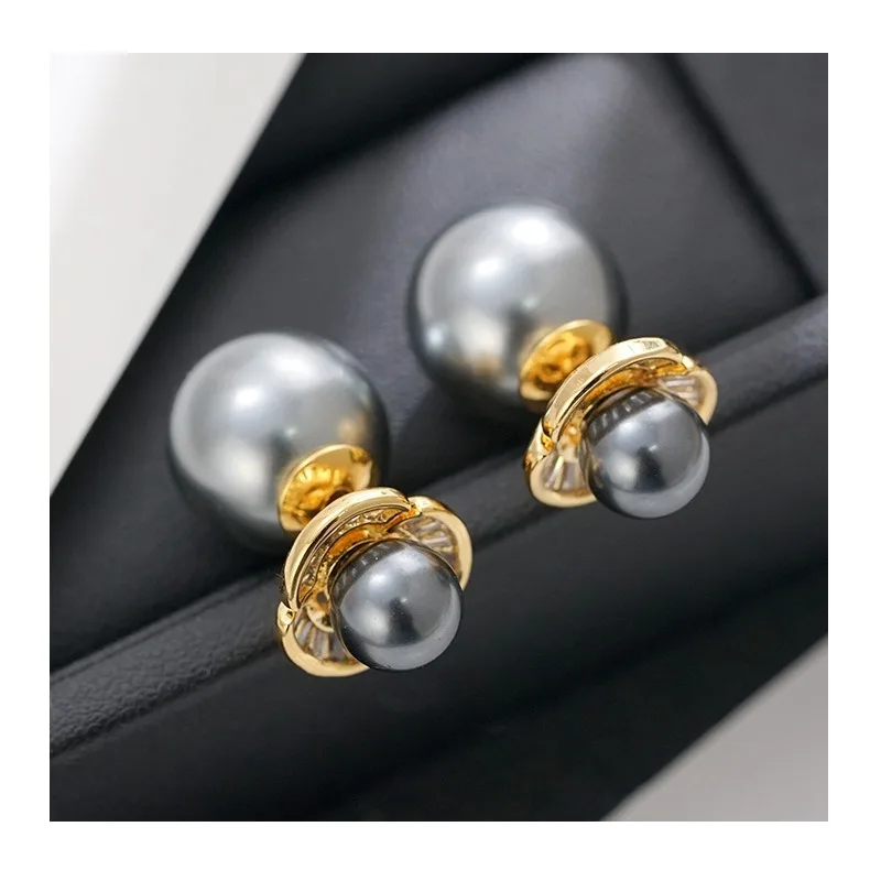 

Shi Bead Earrings Women's Niche High-end Flower Stud Earrings Gray Bead Temperament Two Wear Earrings Trendy Pearls