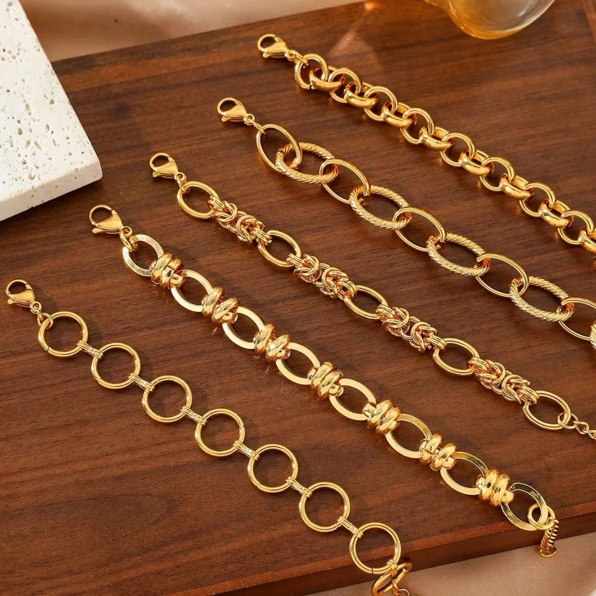 

18K Luxury Titanium Steel Chain Bracelet for Neutral Punk Metal Oval Bracelet Handmade Exquisite black people Jewelry Gifts