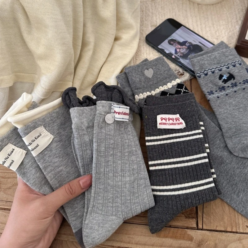 1 paire automne hiver nouveau Style coréen dentelle nœud chaussettes pour femmes coton court Coquette chaussettes gris décontracté chaussettes lâches de haute qualité