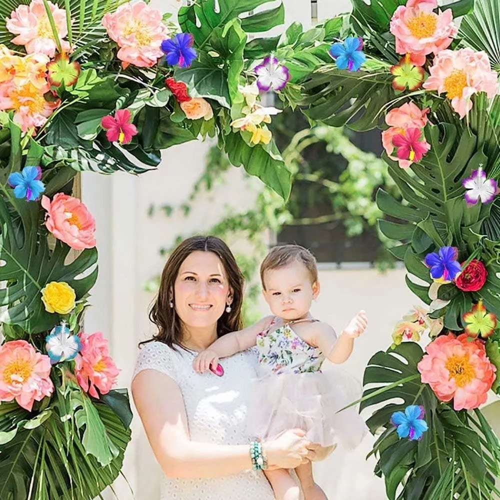20 Stück tropische Palmblatt-Hibiskusblüten-Imitationsblätter für Hawaii-Party-Thema, Geburtstagsparty-Dekoration, Tischdekoration – Detail 7