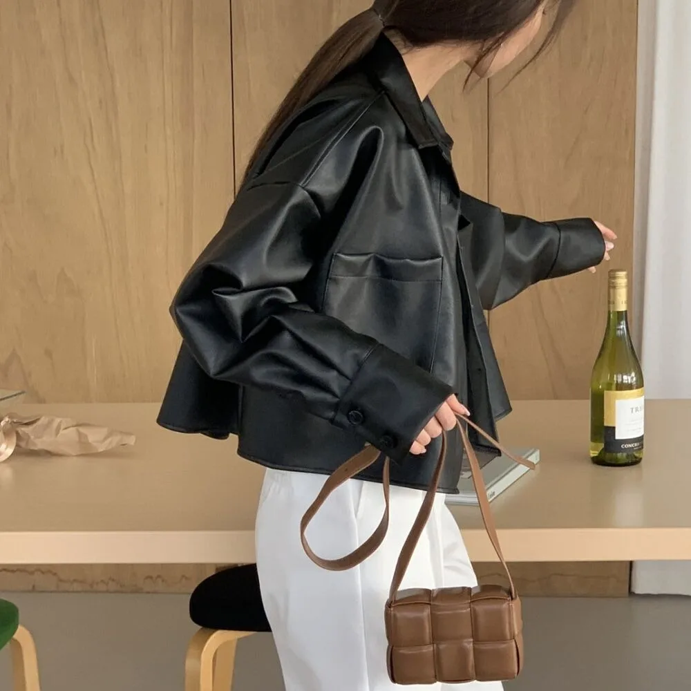 Spring Faion Eenvoudige elegantie Enkele knop ort Dames Retro Casual irt-leer Jaet Bovenkleding Veelzijdige straat Sle