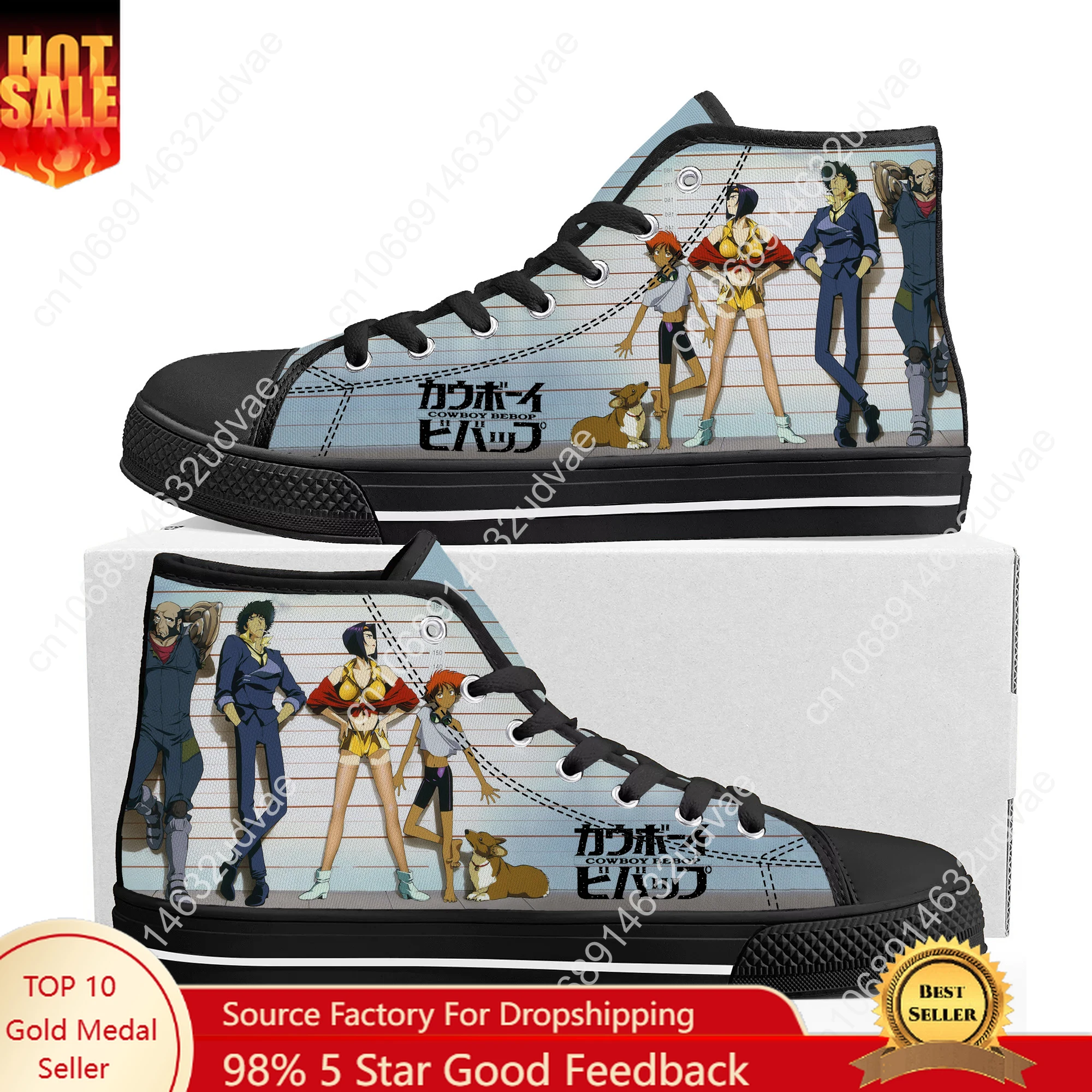 

C-Cowboy Bebop High Top Shoes Men Women Teenager Sneakers Canvas High Quality Sneaker Casual Custom Made Couple Shoe Black Sole