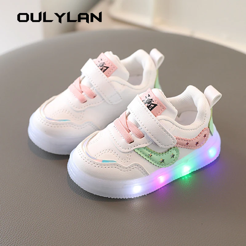 

Baby Shoes Children Boys Small White Shoes Illuminated Board Shoes Casual Anti Slip Sneakers Soft Soles Girls Walking Shoes