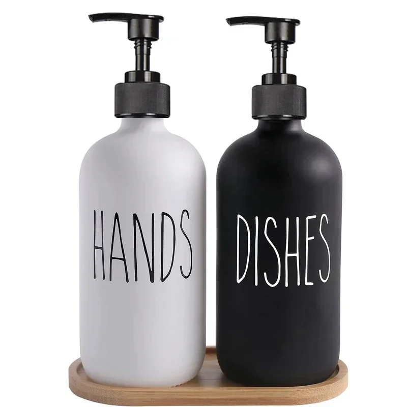 Dish Soap Dispenser with Plastic Pump Refillable Liquid Soap Shampoo Shower Gel Bottle Press Type for Bathroom Decor 500ml