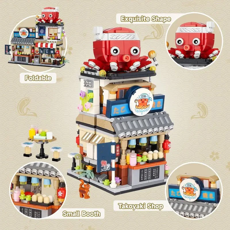 Mini Building Blocks City Street Takoyaki Restaurant Building Model Assembly Bricks Children\'s Educational Toys Gifts