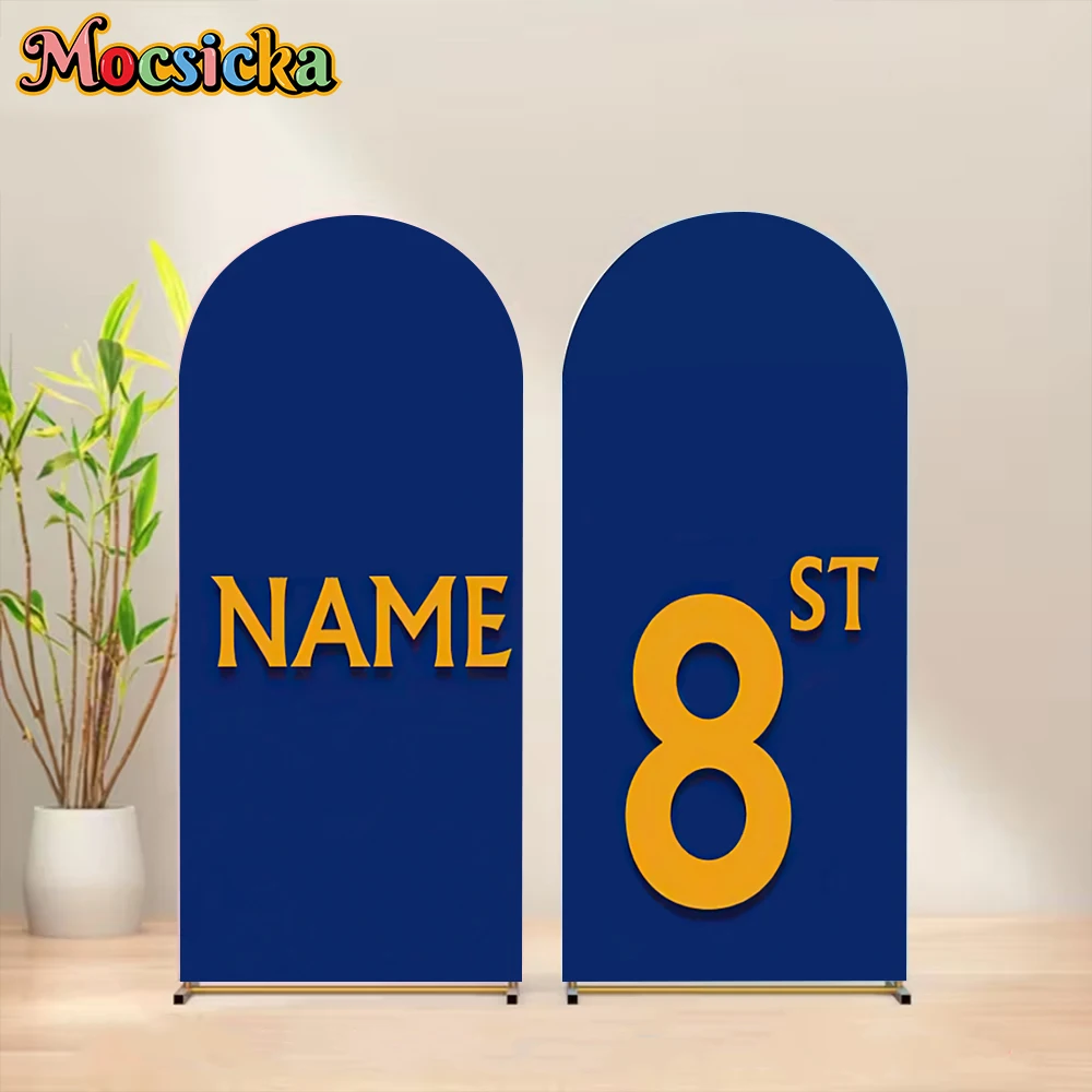 Mocsicka Dark Blue Arch Photography Backdrop Golden 8st Number Name Background Kids Birthday Party Cake Smash Photo Shoot Props