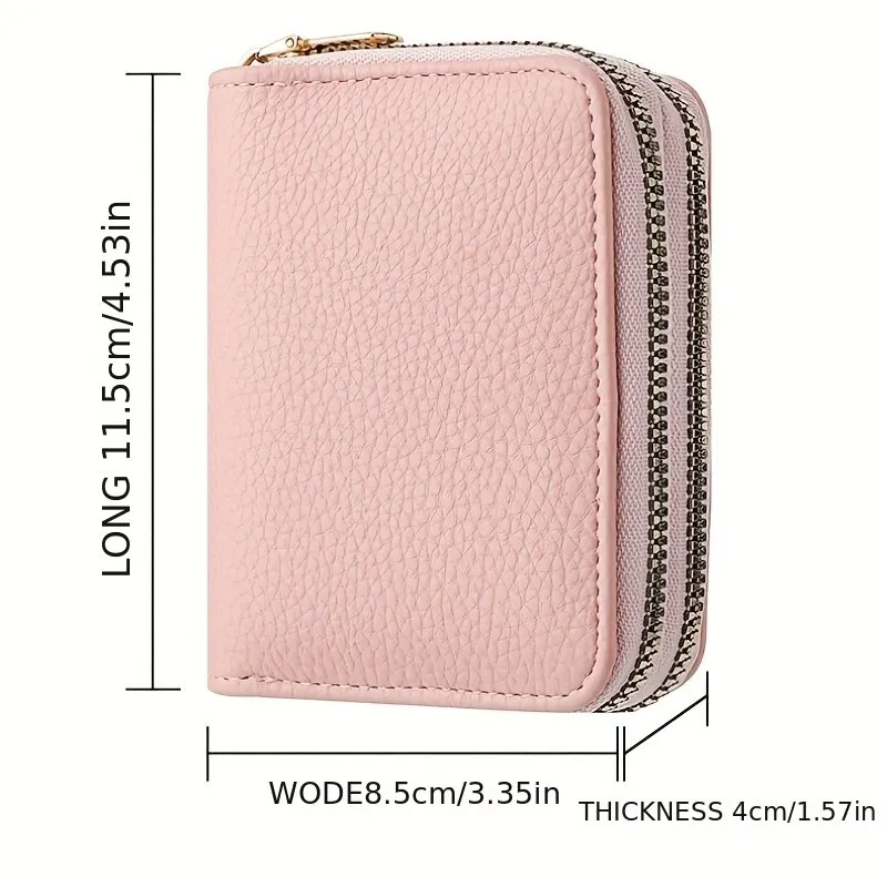 Women Zipper Short Style Purse Lychee Pattern Fashion Large Capacity Multi Card Slot Coin Purse with Zipper