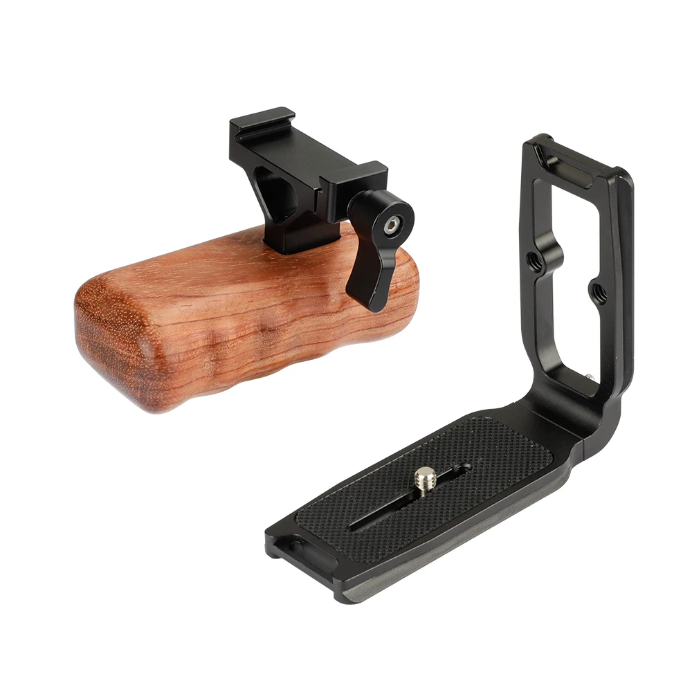 HDRIG ARCA Quick Release L Baseplate With Wooden Handgrip With ARCA-Compatible Clamp (Left Side)