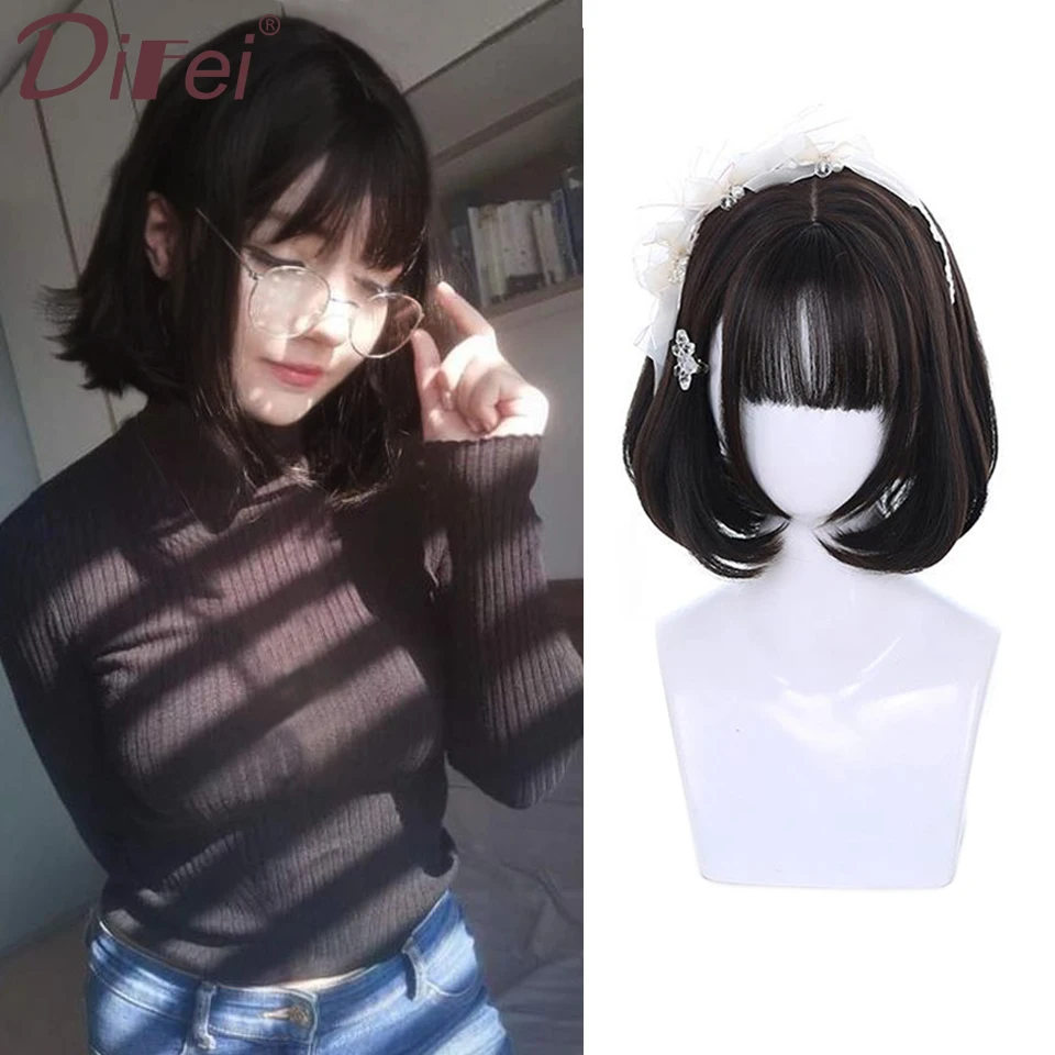 

DIFEI Synthetic Wig Headgear Female Short hair Bobo Lolita Gothic Fashion Natural Full Head Fiber Wig