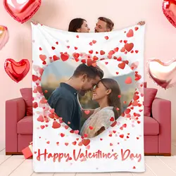 Custom Valentines Day Blanket Custom Blankets with Photo Text Flannel Gift Blanket for Wife Husband Girlfriend Boyfriend Family