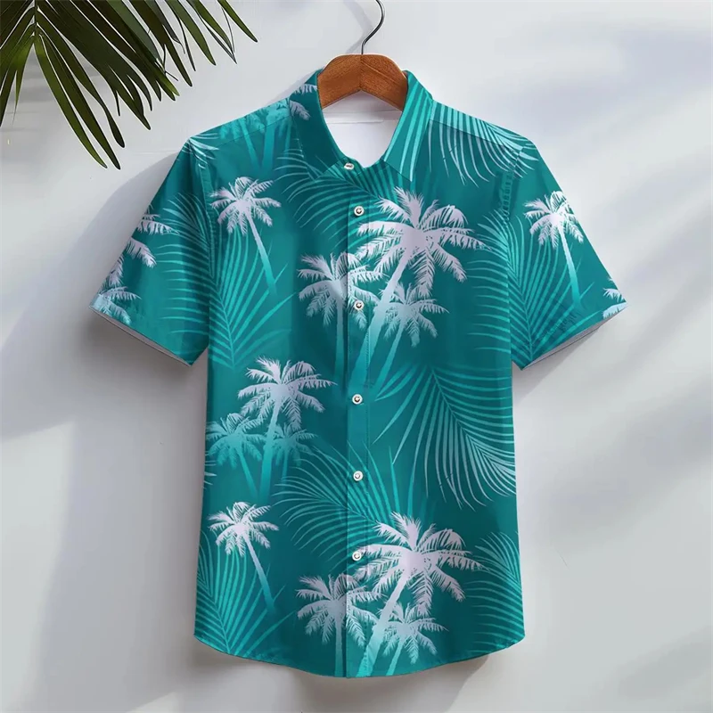 Camisa hawaiana de manga corta para hombre, camisa informal de verano para vacaciones en la playa, blusa masculina de árbol de coco, ropa de gran tamaño