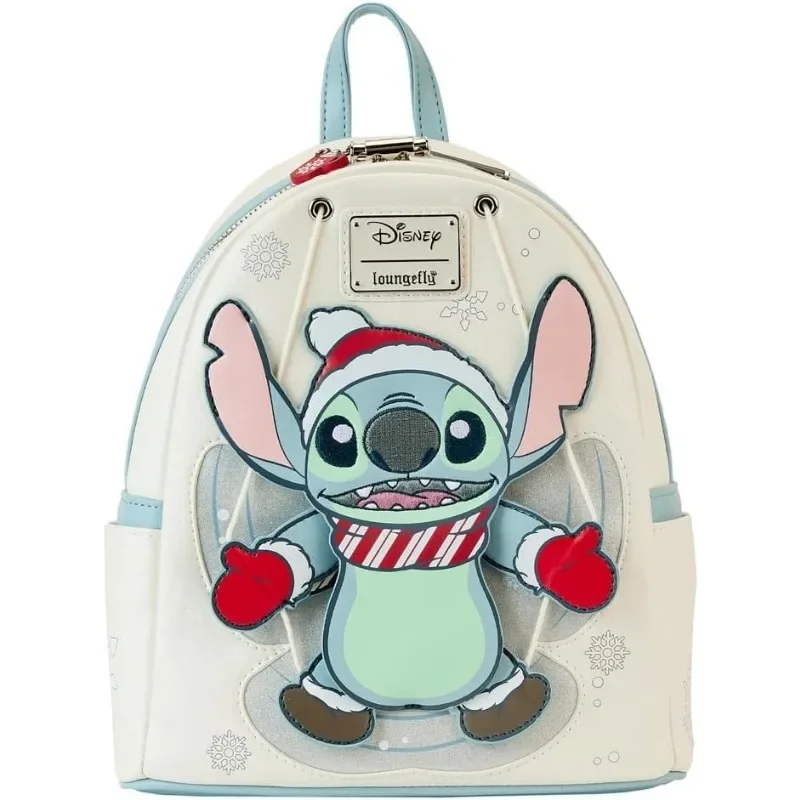 Disney-Mini mochila con purpurina para mujer, Loungefly, Stitch, Snow Angel, vacaciones