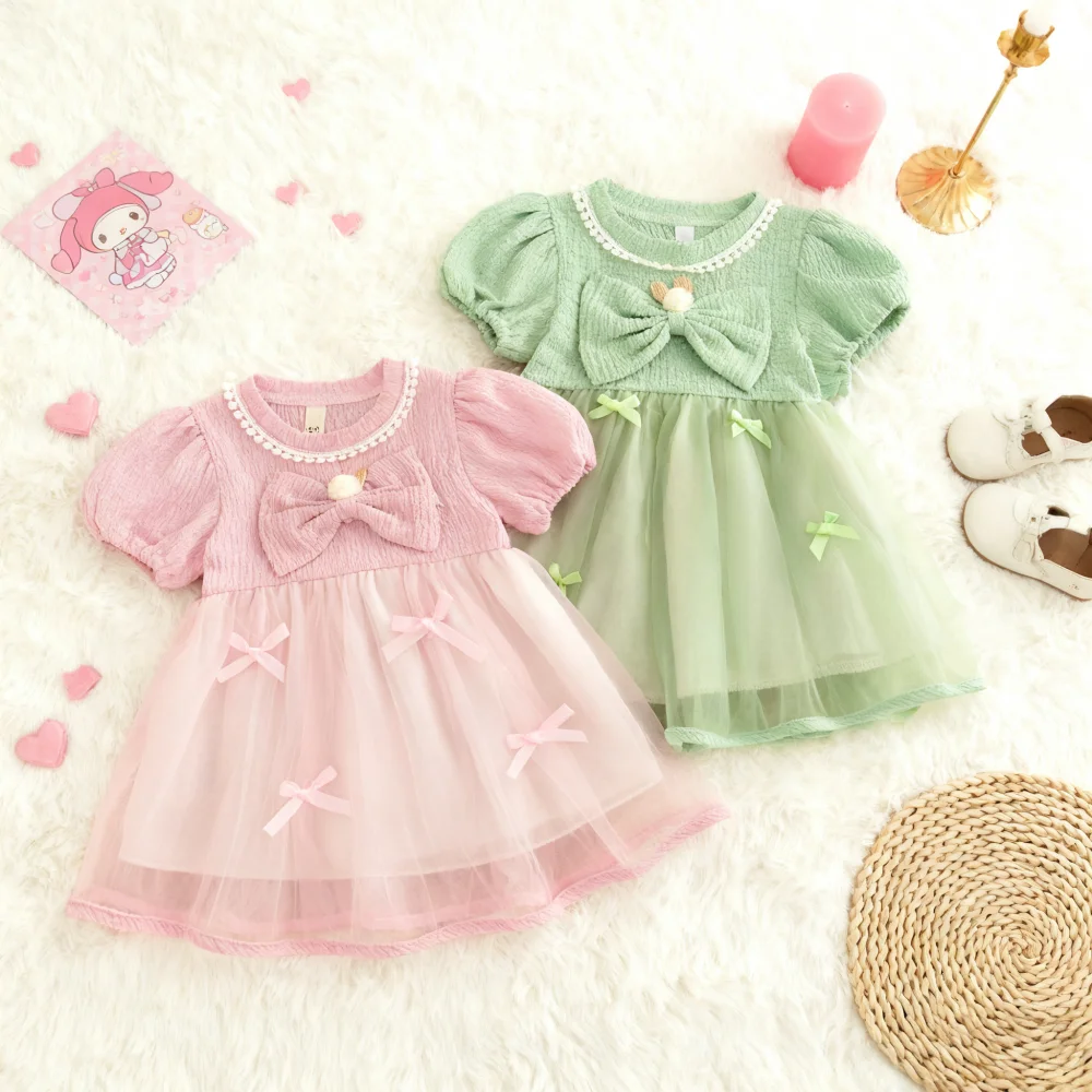 

Girls' Dress Summer Bow Cartoon Short-Sleeve Baby Girl Dress Cute Princess Baby Dress Baby Girl Clothes