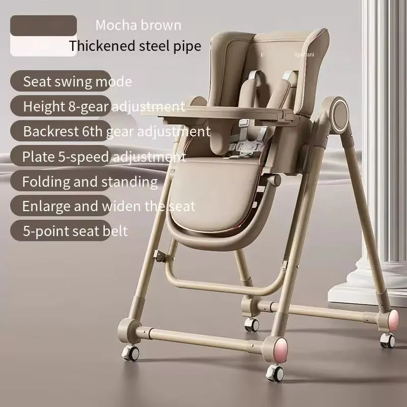 

Foldable Dining Chair Household Children Eating High Chair Portable with Wheels Multifunctional Baby Dining Table and Chairs