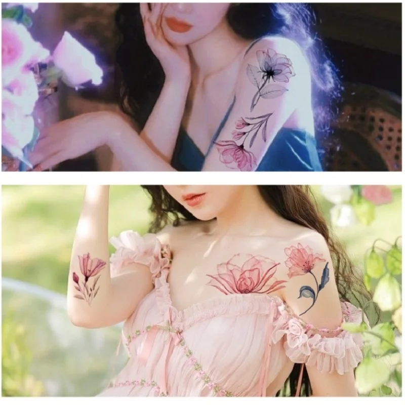 Watercolor Flowers Temporary Tattoo Sticker Disposable Camping Party Club Makeup Women Body Art Sexy Waterproof Travel Sweet