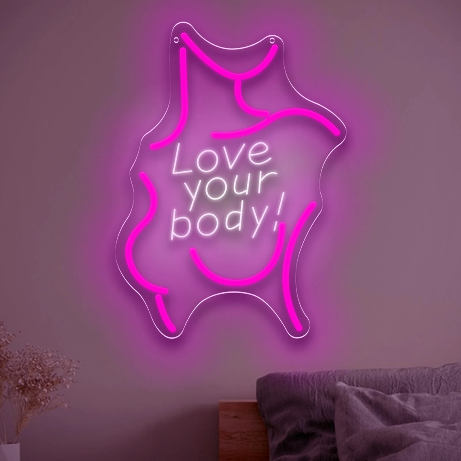 Love Your Body Neon Light Dimmable USB Power Neon Sign Wall Art for Girls Bedroom Feminism Aesthetic Room Girl Party Wall Decor