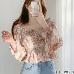 Floral Print Sexy Off Shoulder Women Blouses 2023 Spring Summer Flhjlwoc Design Short Crop Peplum Korea Chic Tops Blusas