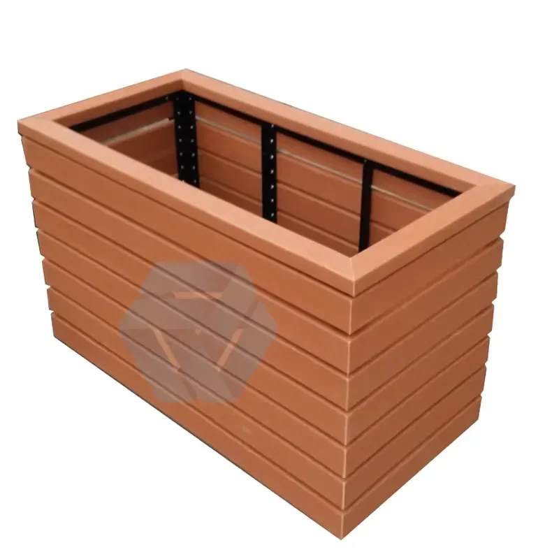 Durable Eco HDPE Composite Flower Planter Boxes Zinc-Coated Metal Fireproof Waterproof Universal Wheels for Garden