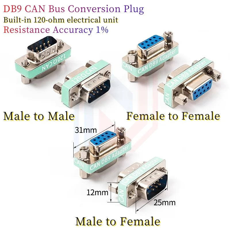 DB9 Male to Female Conversion Head with Built-in 120 Ohm CAN Terminal Resistance 1% Accuracy Pug CAN Bus Conversion Serial Port