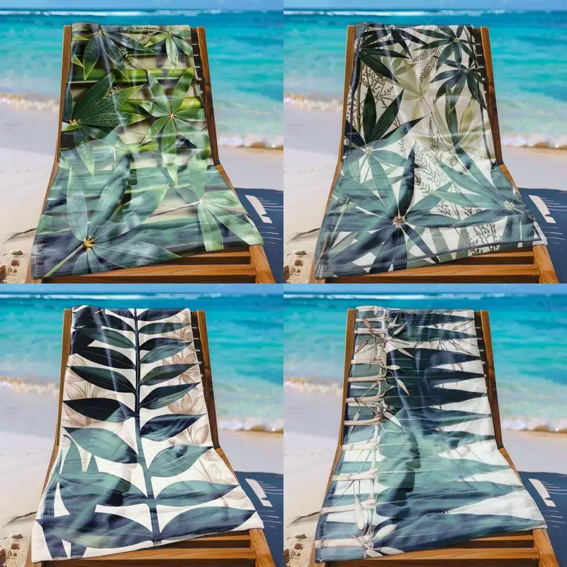 

Tropical Leaf Beach Towel Patterned Sunscreen And Windproof Suitable For Swimming Pool Camping Travel Blanket