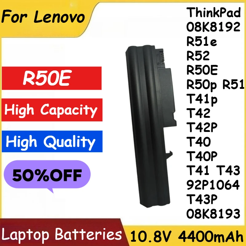 

For Lenovo ThinkPad 08K8192 R51e R52 R50E R50p R51 T41p T42 T42PT40 T40P T41 T43 92P1064 T43P 08K8193 Laptop Battery 4400mAh