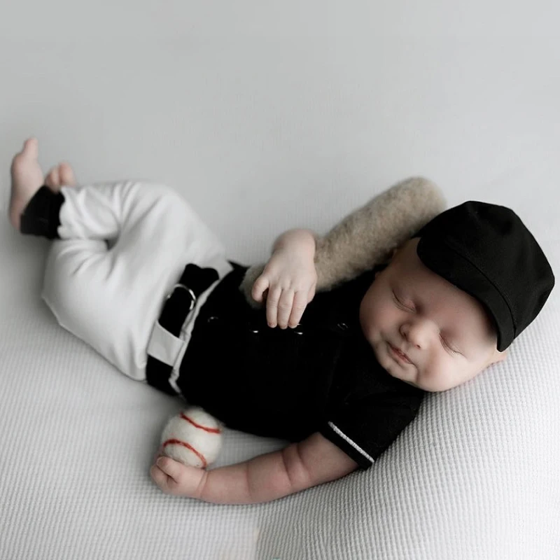 ❤️Newborn Photography Clothing Hat+Top+Pants+Baseball Props 4Pcs/set Studio Baby Photo Accessories Clothes Outfits Fotografia image 2