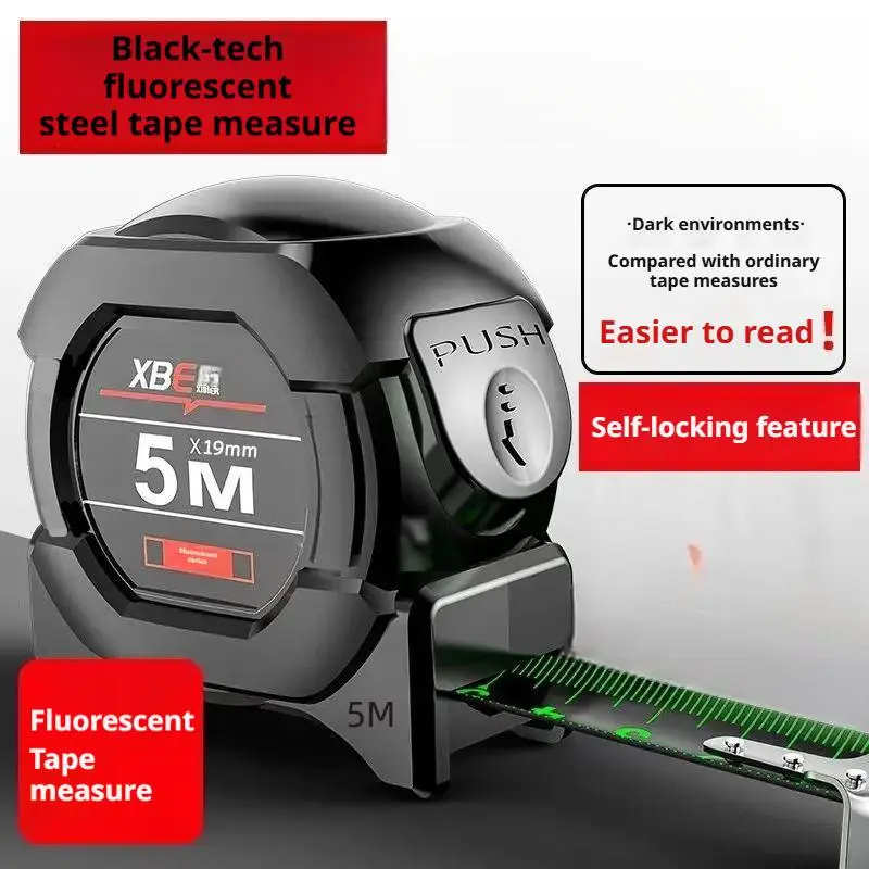 5M Self Locking Steel Tape Measure Black Fluorescent Tape High Precision Thickened Wear-resistant Fall Resistant Measuring Tape