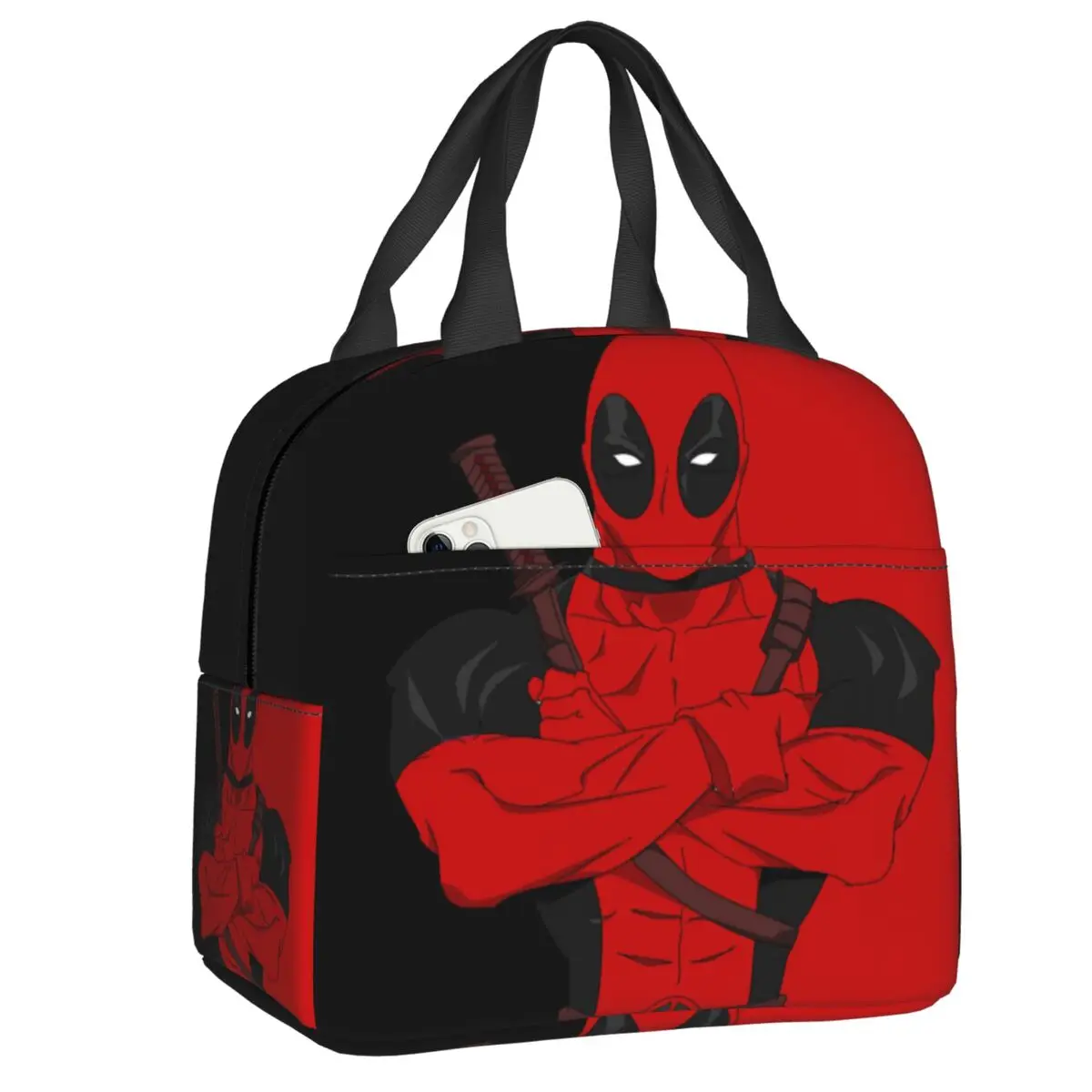 

Custom Deadpool Thermal Insulated Lunch Bag Women Portable Lunch Tote for Outdoor Camping Travel Storage Food Box