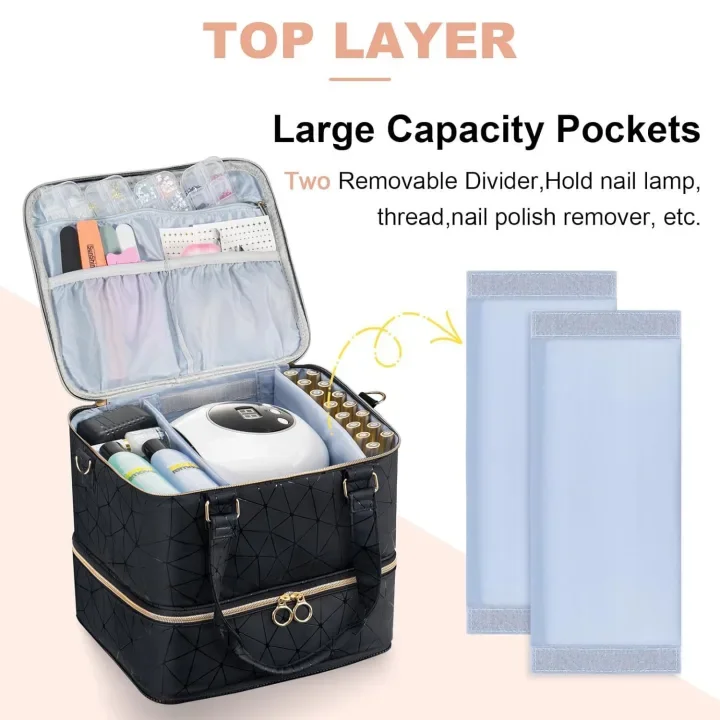 Cross-border three-layer nail polish storage bag, large-capacity portable toilet bag, portable storage heightening cosmetic bag.