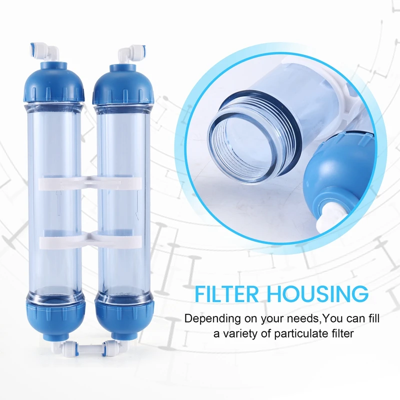 Water Filter 2Pcs T33 Cartridge Housing Diy T33 Shell Filter Bottle 4Pcs Fittings Water Purifier For Reverse Osmosis System