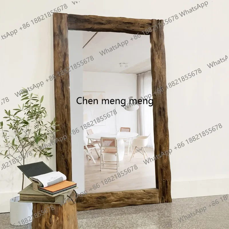 c139 Retro solid wood full-length mirror, wall-to-wall mirror, dressing mirror, entrance living room, clothing store mirror