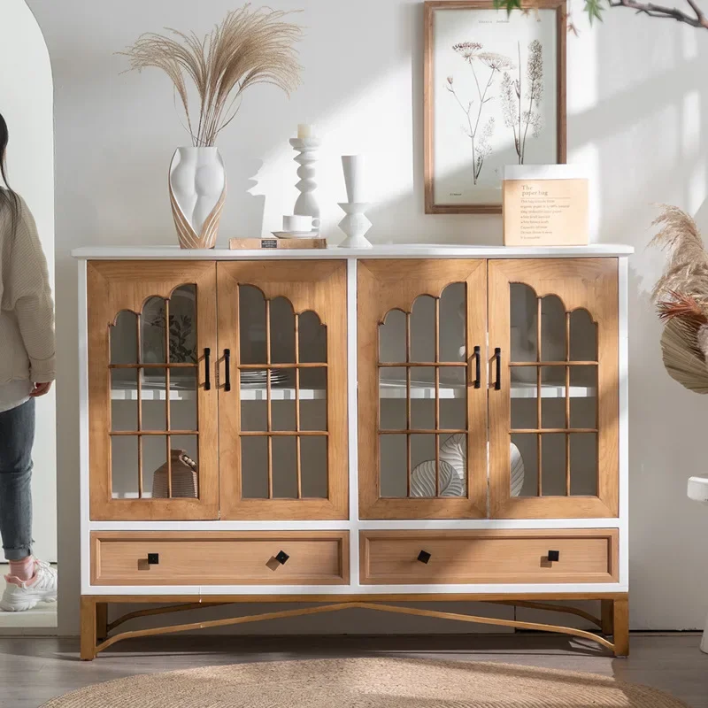 Solid wood retro dining room glass door wine against the wall storage study book