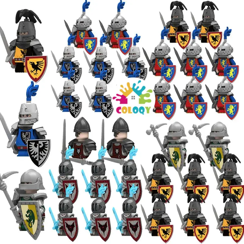 Children's toy medieval war castle knight wolf pack warrior military figure boy gift small particle building block set wholesale