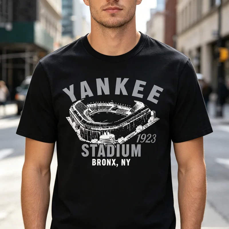 Vintage Fashion New York - เสื้อยืดกีฬาสไตล์วินเทจ นิวยอร์ก พิมพ์ลายสนามยานกี้ สำหรับผู้ชายและผู้หญิง ผ้าฝ้าย แขนสั้น