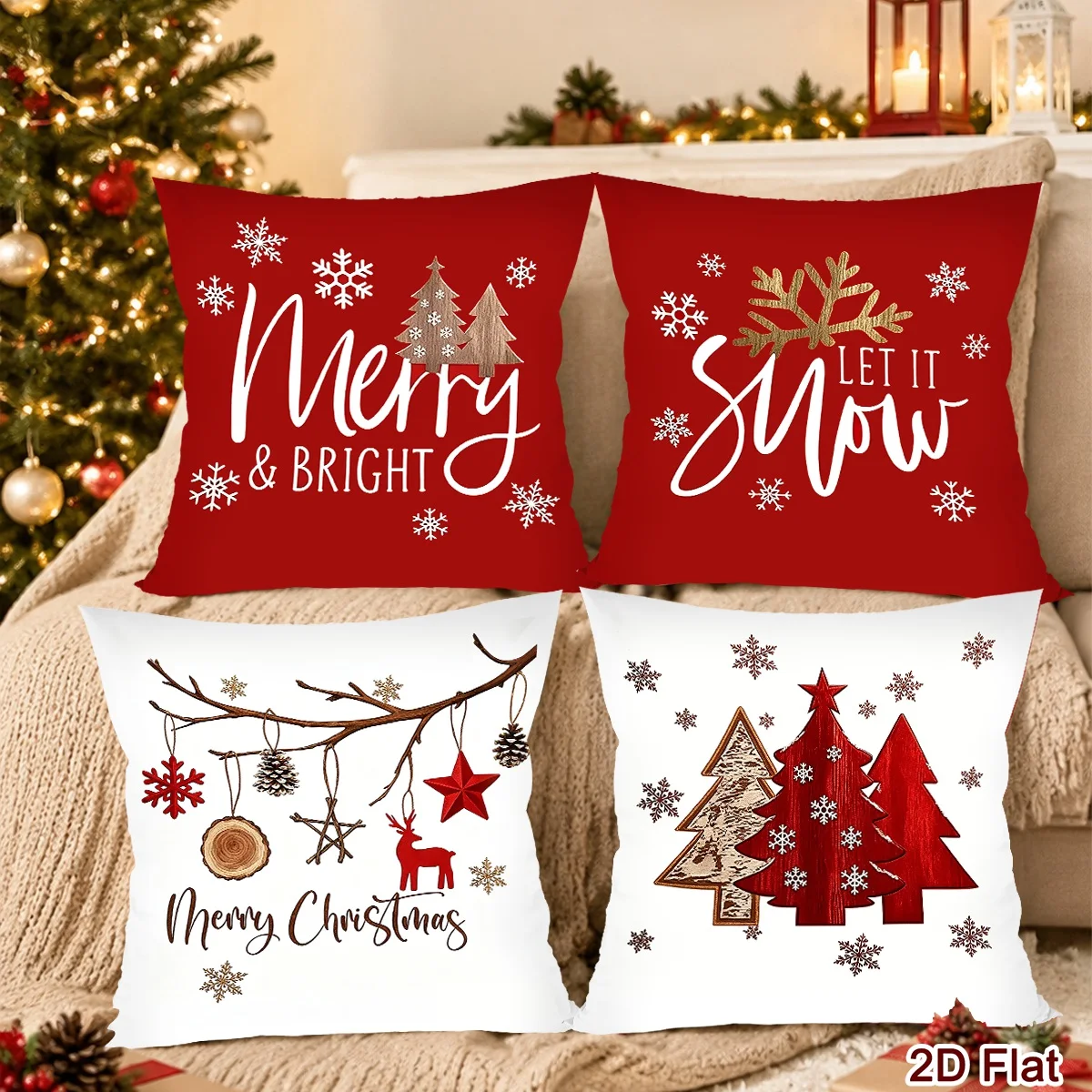 4pcs Merry Christmas Pillow Covers Snowflakes Xmas Tree Soft Polyester Throw Pillow Covers Christmas Decor for Home Sofa 2026