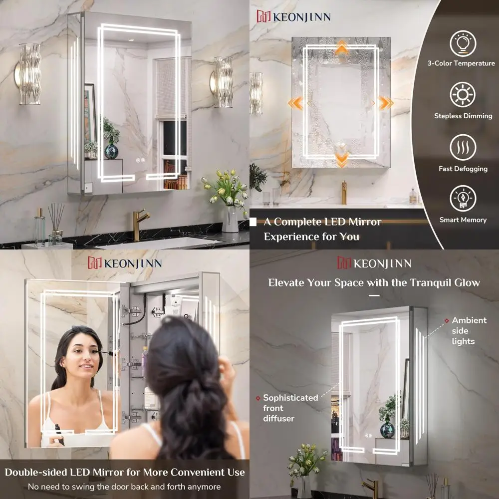 

24 x 32 Inch LED Illuminated Medicine Cabinet, Tempered Glass Bathroom Mirror Cabinet with Adjustable Lighting