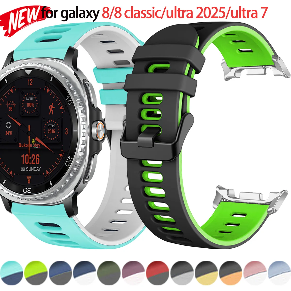 Silikonarmband für Samsung Galaxy Watch 8 40 44mm/8 Classic 46mm Zweifarbiges Uhrenarmband für Galaxy Ultra 2025/7 47mm Sport-Armband