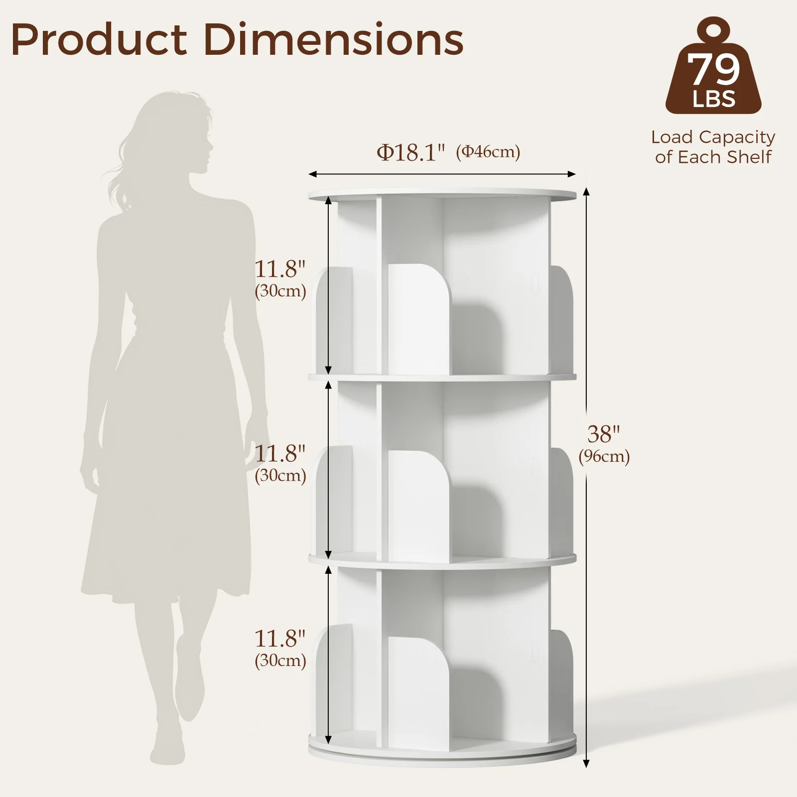 MCQ 3 to 4 Tiers PVC Rotating Bookshelf Display Shelves Classic Bookshelf Storage Shelves Bookshelf Sturdy Structure Graduated Shelves for Home