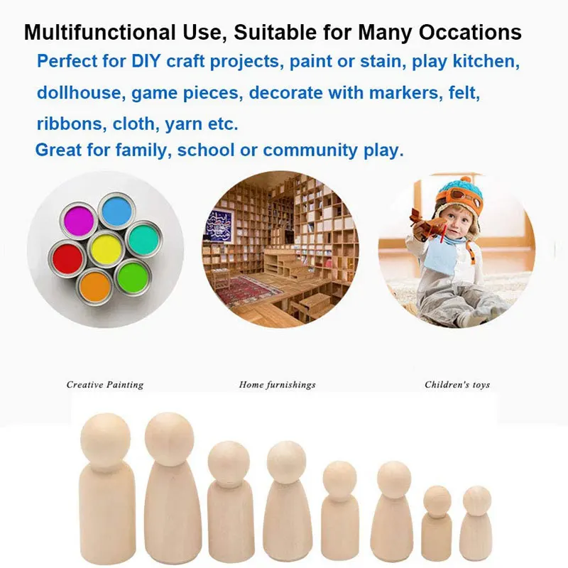 2/5/10Pcs Wooden Peg Dolls Natural Unfinished Wooden Dolls Figures Boy Girl Dolls For DIY Art Crafts Kids Painting Decoration