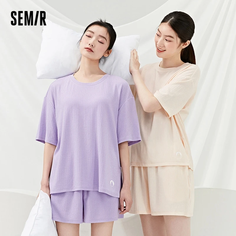 Semir Pajamas Women Autumn Casual Loose Short Sleeve Shorts Comfortable Wearable Simple Fashion Home Suit Autumn