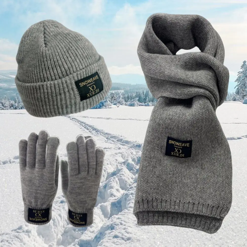 Conjunto de guantes y bufandas suaves para hombre, conjunto de punto cálido y grueso, a prueba de viento, para exteriores, Invierno