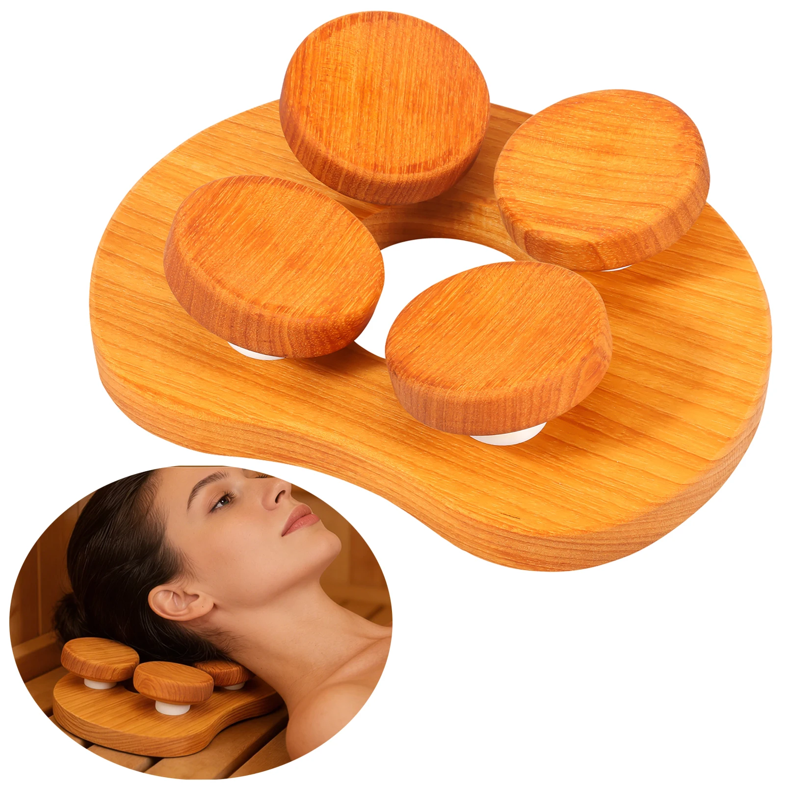 Wooden Sauna Headrest With Rotatable Disc Sauna Headrest For Relaxing Ergonomic Head Support Neck Pillow Sauna Accessory