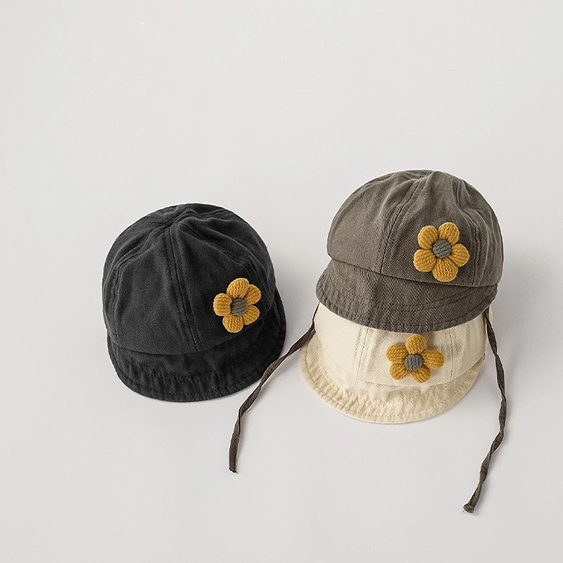 

Princess Girls Big Brim Duckbill Hat Cute Flower Children Fisherman Cap Solid Cotton Baby Outdoor Sunscreen Visors 1-4Year Kids