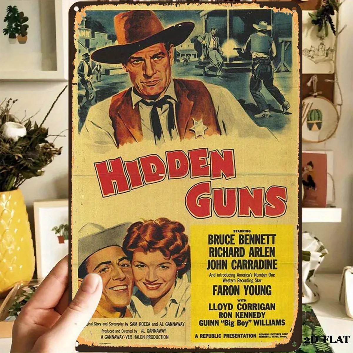 Hidden Guns Classic Western Movie Poster Metal Tin Sign - Vintage Wall Art with Bruce Bennett, Richard Arlen, John Carradine &