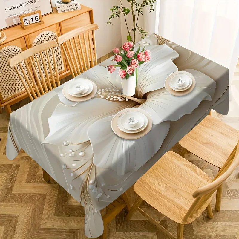 One elegant white flower tablecloth - High-end decorative fabric, enhancing the taste of your home