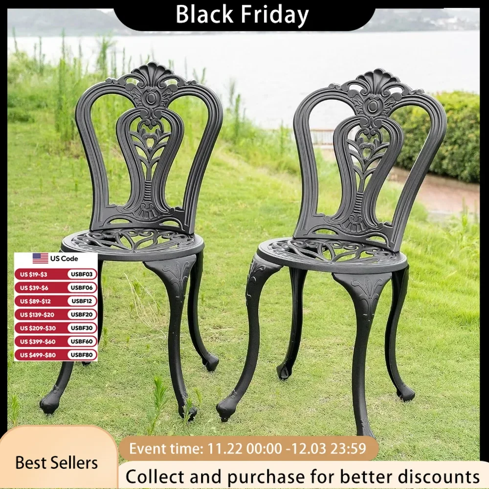 Outdoor Dining Chairs Cast Aluminum Patio Chairs All Weather, Balcony Backyard Garden for Set of 2 Indoor Outdoor Bistro Chairs