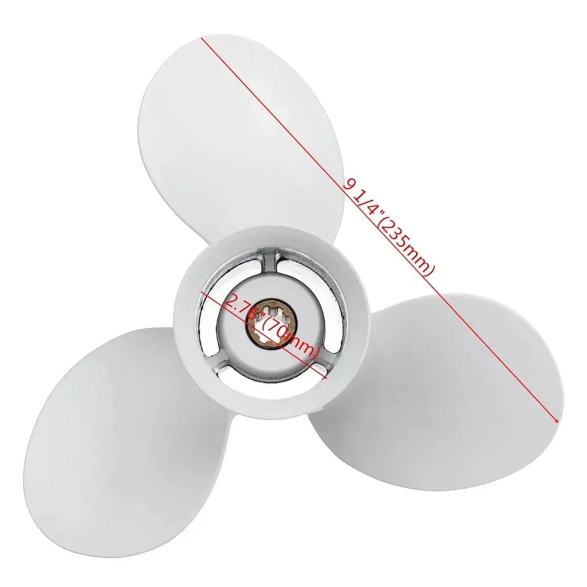 

Boat Outboard Propeller 9 1/4 x 12 Aluminum White 8 Spline Tooth 3 Blade Marine Propeller For Yamaha 9.9-15HP 683-45941-00-EL